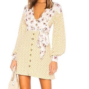 New Free People floral blousy long sleeve mini dress with belt size L